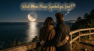 A romantic night-time scene of a couple, thinking 'What Moon Phase Symbolizes Love.